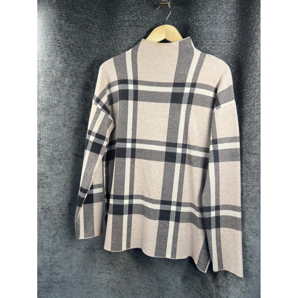 MAX STUDIO Women‎ Beige Plaid Mock Neck Long Sleeve Sweater M